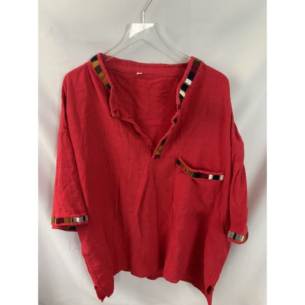 Made in Guatemala Men’s 2XL Vintage Red Hand Woven 1/4 Button Shirt